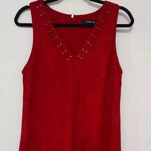 SugarLips Sleeveless Relaxed Drop Waist Midi Dress Red Size "M" V-Neck
